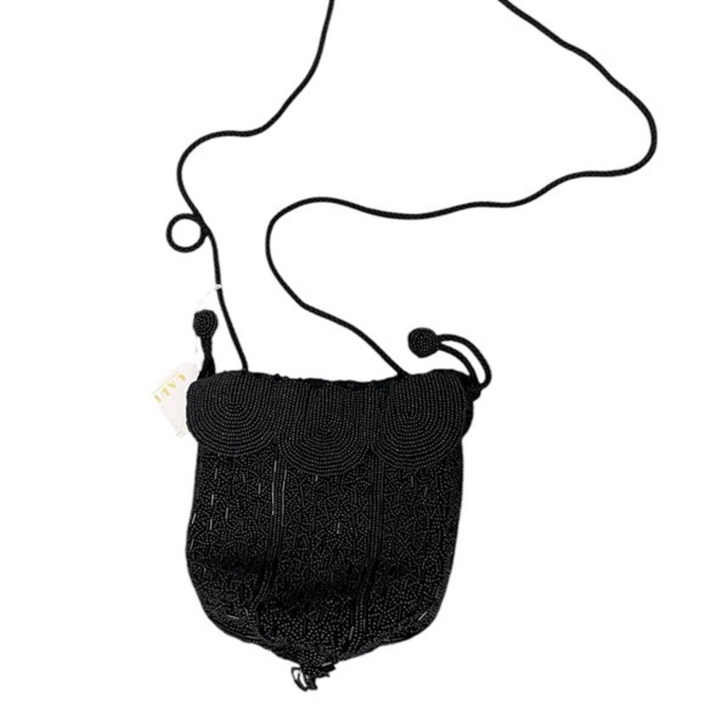 NWT CARLO FELLINI Vintage Beaded Black Bag flapper style pouch